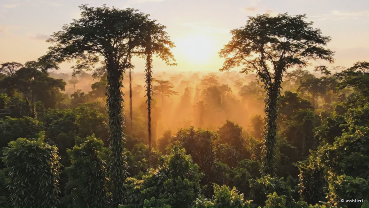 Ein Drohnenüberflug über Madagaskar mit Sonnenuntergang und ein Vanillebauer mit seiner Vanille für Havelicious